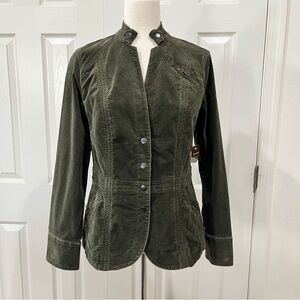 NWT Coldwater Creek Velvet Snap Up Army Green Utility Jacket Blazer Size 6
